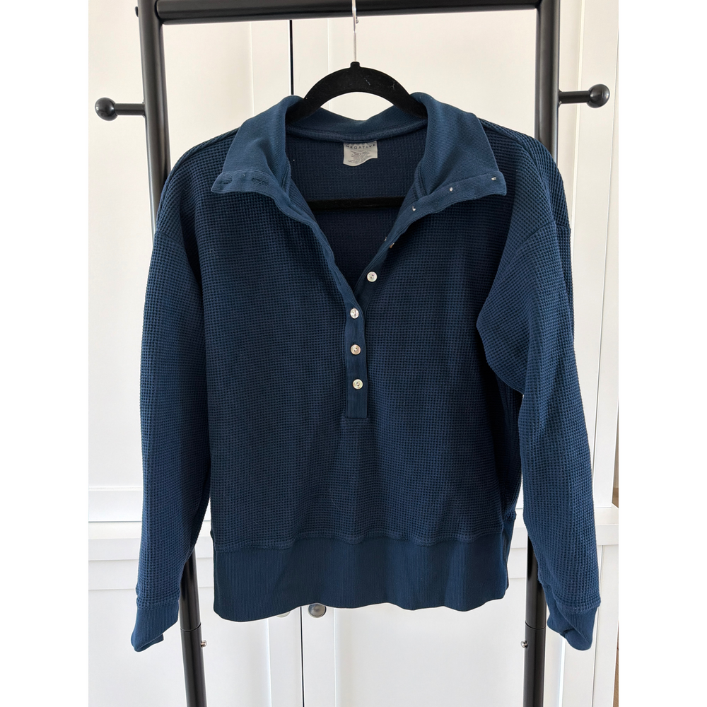 Negative Navy Blue Waffle Knit Longsleeve Top - Picture 1 of 3